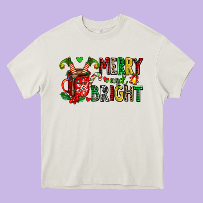 Merry And Bright Heavy Core Tee Designed By Adodesignshop