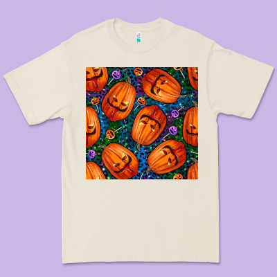 Halloween Pumpkin And Candy Seamless Pattern Premium Tee Designed By Bundleandbundleshop