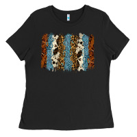 Black tool leather leopard cowhide backround Ladies Tee - RanaPortraitStore