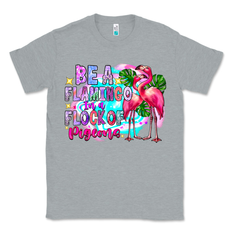 Bea Flamingo In A Flock Of Pigeons Classic Tee by CowhideDigitalArt | Teevron