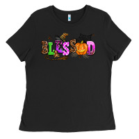Black halloween blessed Ladies Tee - AdoDesignShop