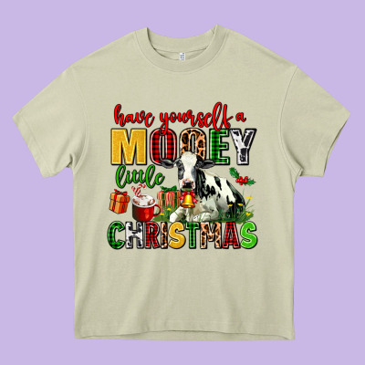 Have Yourself A Mooey Little Christmas Heavy Core Tee Designed By Adodesignshop