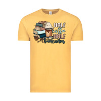 Vintage Mustard half coffee half bookworm Vintage Tee - MaliasSmallBusiness