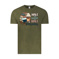 Vintage Olive half coffee half bookworm Vintage Tee - MaliasSmallBusiness