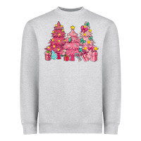 Heather Grey Pink Christmas trees Heavyweight Sweatshirt - NancyCooperArtShop