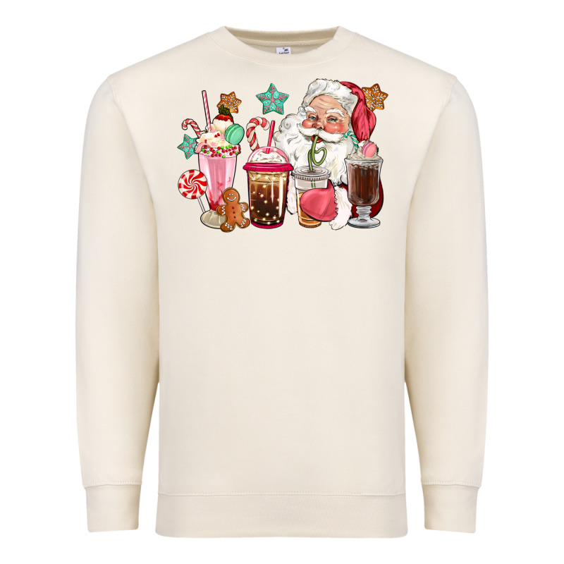 Pink Santa Christmas Santa Coffe Cups Premium Sweatshirt by CowGirlArtShop | Teevron