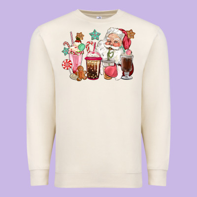 Pink Santa Christmas Santa Coffe Cups Premium Sweatshirt Designed By Cowgirlartshop