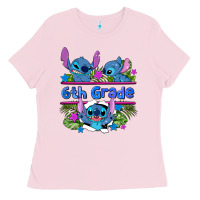 Bubblegum Pink preview flower stitch 6 th grade Ladies Tee - AdoDesignShop