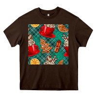 Chocolate Brown christmas hot chocolate and cookie seamless pattern Heavy Core Tee - BundleAndBundleShop