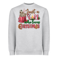 Heather Grey Pink Just a girl who loves Christmas Heavyweight Sweatshirt - NancyCooperArtShop