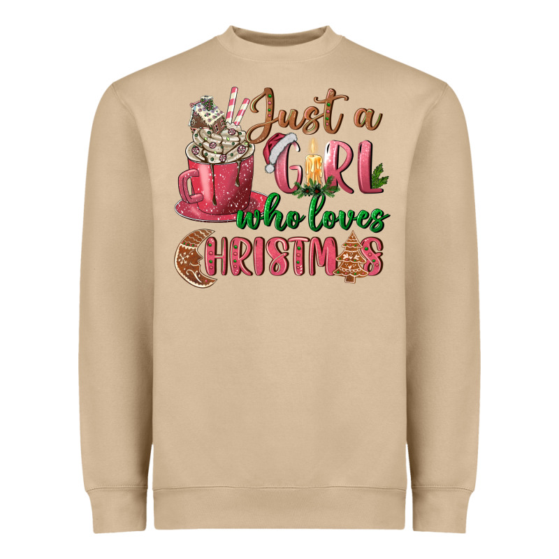 Pink Just A Girl Who Loves Christmas Heavyweight Sweatshirt by NancyCooperArtShop | Teevron