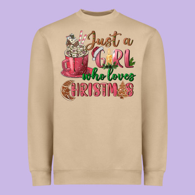 Pink Just A Girl Who Loves Christmas Heavyweight Sweatshirt Designed By Nancycooperartshop