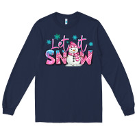 Navy let it snow pink christmas snowman Long Sleeve Tee - MaliasSmallBusiness