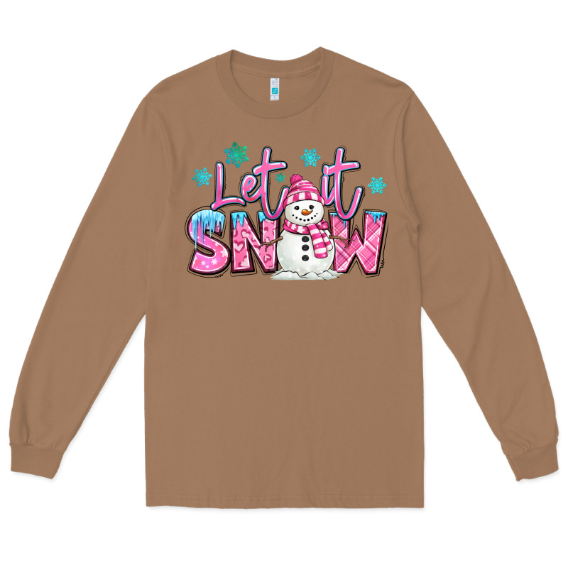 Let It Snow Pink Christmas Snowman Long Sleeve Tee by MaliasSmallBusiness | Teevron