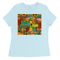 Baby Blue hello fall pumpkin Ladies Tee - JahusDesignShop