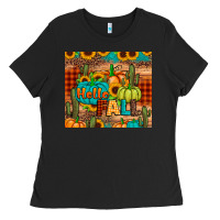 Black hello fall pumpkin Ladies Tee - JahusDesignShop