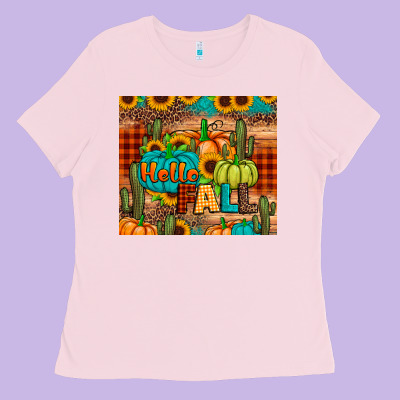 Hello Fall Pumpkin Ladies Tee Designed By Jahusdesignshop