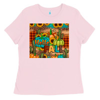 Bubblegum Pink hello fall pumpkin Ladies Tee - JahusDesignShop
