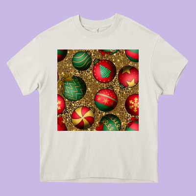 Christmas Ornaments And Leopard Seamless Pattern Heavy Core Tee Designed By Bundleandbundleshop