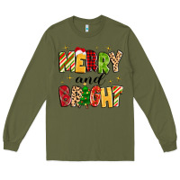 Army Green merry and bright Long Sleeve Tee - MaliasSmallBusiness