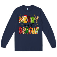 Navy merry and bright Long Sleeve Tee - MaliasSmallBusiness