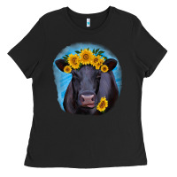 Black black angus with sunflower Ladies Tee - RanaPortraitStore