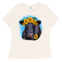 Bone black angus with sunflower Ladies Tee - RanaPortraitStore