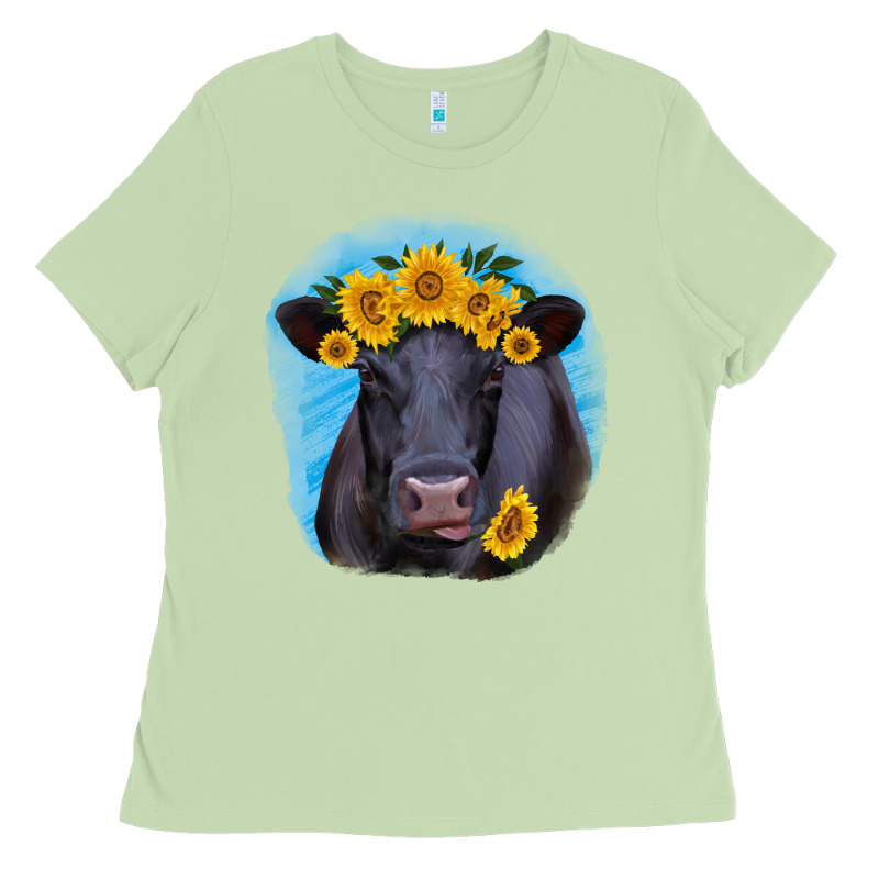Black Angus With Sunflower Ladies Tee by RanaPortraitStore | Teevron