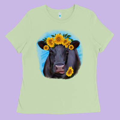 Black Angus With Sunflower Ladies Tee Designed By Ranaportraitstore
