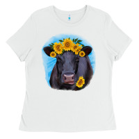 White black angus with sunflower Ladies Tee - RanaPortraitStore