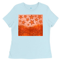 Baby Blue orange glitter star Ladies Tee - JahusDesignShop