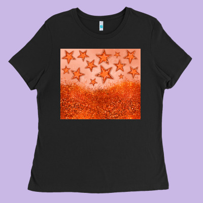 Orange Glitter Star Ladies Tee Designed By Jahusdesignshop
