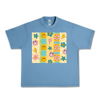 Pebble Blue retro daisy Urban Heavy Tee - MaliasSmallBusiness