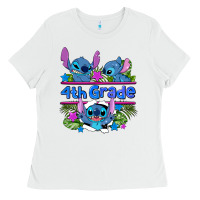 White preview flower stitch 4 th grade Ladies Tee - AdoDesignShop