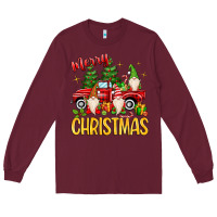 Burgundy merry christmas gnomes truck Long Sleeve Tee - MaliasSmallBusiness