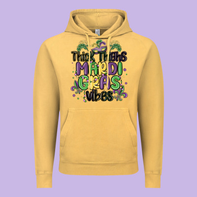 Thick Thighs Mardi Gras Vibes Vintage Hoodie Designed By Maliassmallbusiness