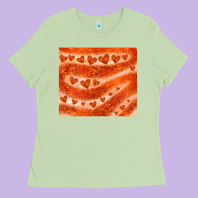 Orange Glitter Heart Ladies Tee Designed By Jahusdesignshop