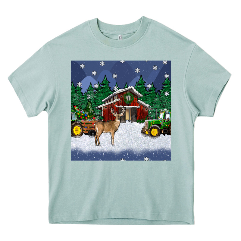 Christmas Town And Farm Tractor Seamless Pattern Heavy Core Tee by BundleAndBundleShop | Teevron