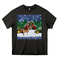 Asphalt christmas town and farm tractor seamless pattern Heavy Core Tee - BundleAndBundleShop