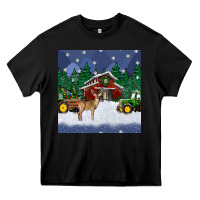 Black christmas town and farm tractor seamless pattern Heavy Core Tee - BundleAndBundleShop