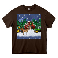Chocolate Brown christmas town and farm tractor seamless pattern Heavy Core Tee - BundleAndBundleShop
