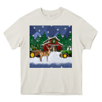 Cream christmas town and farm tractor seamless pattern Heavy Core Tee - BundleAndBundleShop