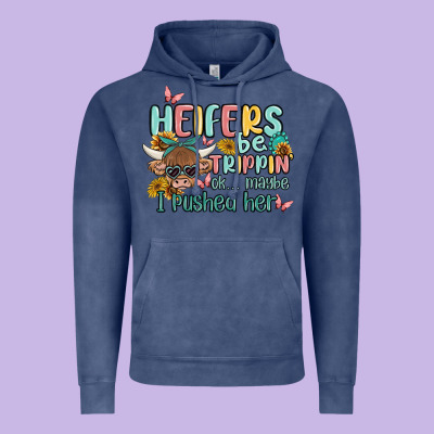 Heifers Be Trippin' Vintage Hoodie Designed By Maliassmallbusiness