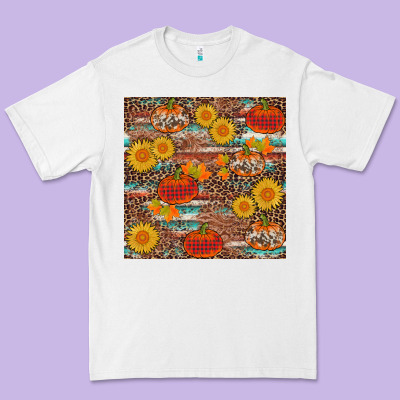 Pumpkin Plaid Sunflower Seamless Premium Tee Designed By Adodesignshop