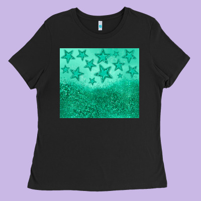 Green Glitter Star Ladies Tee Designed By Jahusdesignshop