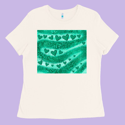 Green Glitter Heart Ladies Tee Designed By Jahusdesignshop