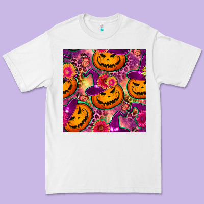Halloween Witchy Pumpkin Seamless Pattern Premium Tee Designed By Bundleandbundleshop