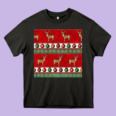 Christmas Deer And Ornaments Seamless Pattern Heavy Core Tee Designed By Bundleandbundleshop