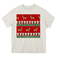 Cream christmas deer and ornaments seamless pattern Heavy Core Tee - BundleAndBundleShop