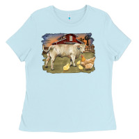 Baby Blue charolaris bull and chicken in barnyard Ladies Tee - RanaPortraitStore